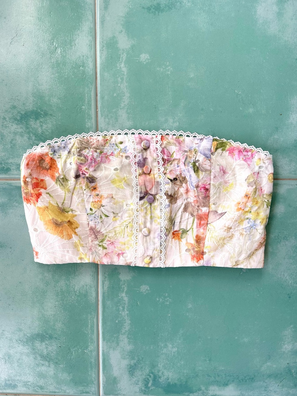 Anewsta Floral Watercolor Boned Bandeau Top Size Small